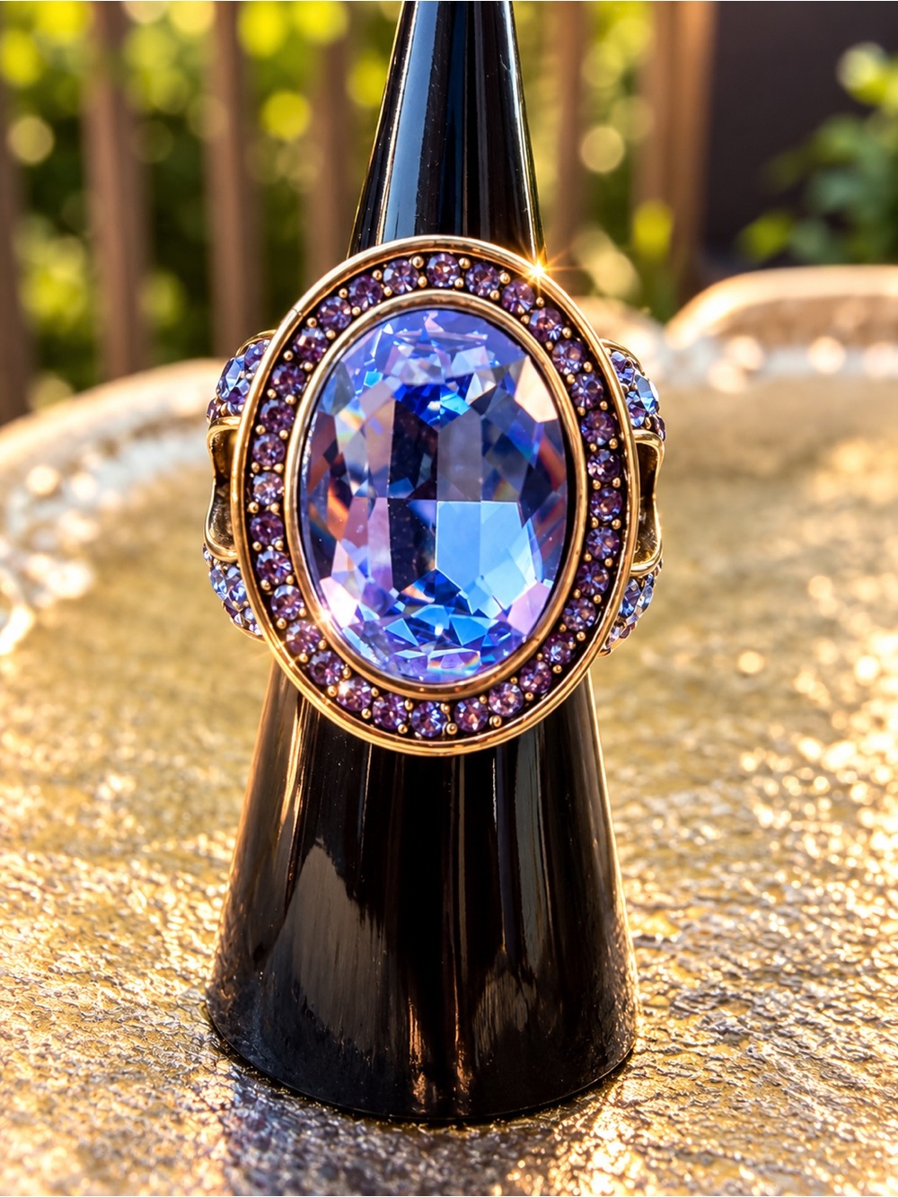 Heidi Daus âDare to Wearâ Blue Purple Swarovski Crystal Cocktail Ring *Size 6 - Picture 1 of 5